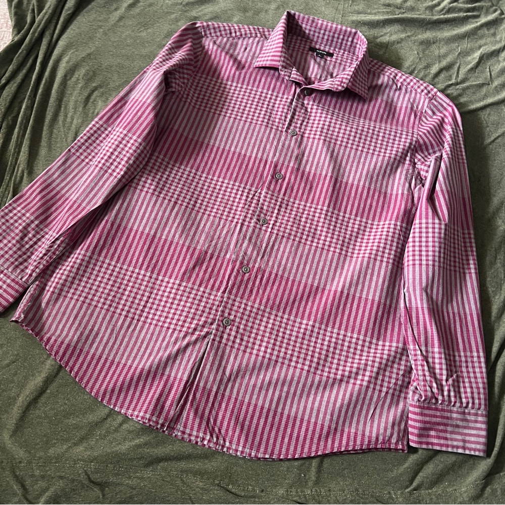 Alfani Men's Pink Plaid Button Down Shirt